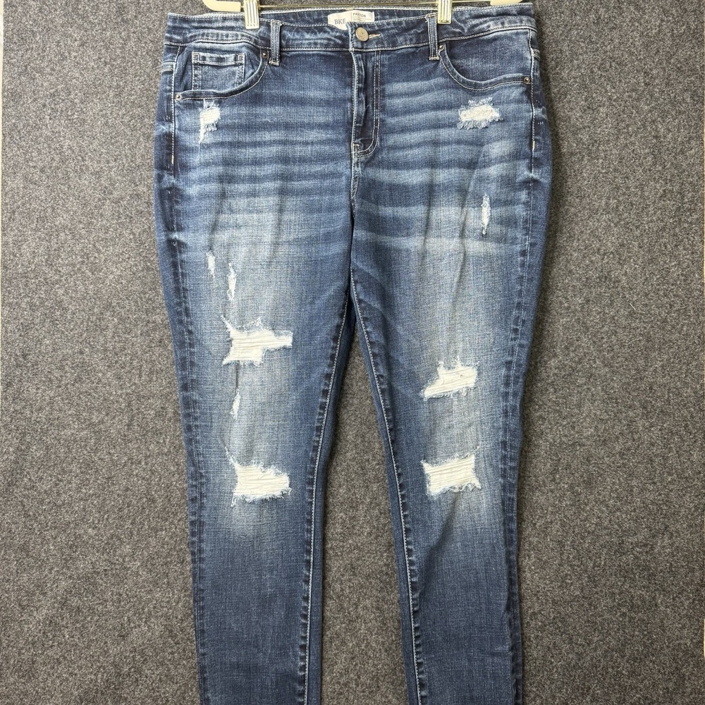 BKE Payton Jeans Womens 34 Mid Rise Skinny Distressed Dark Wash Stretch Denim